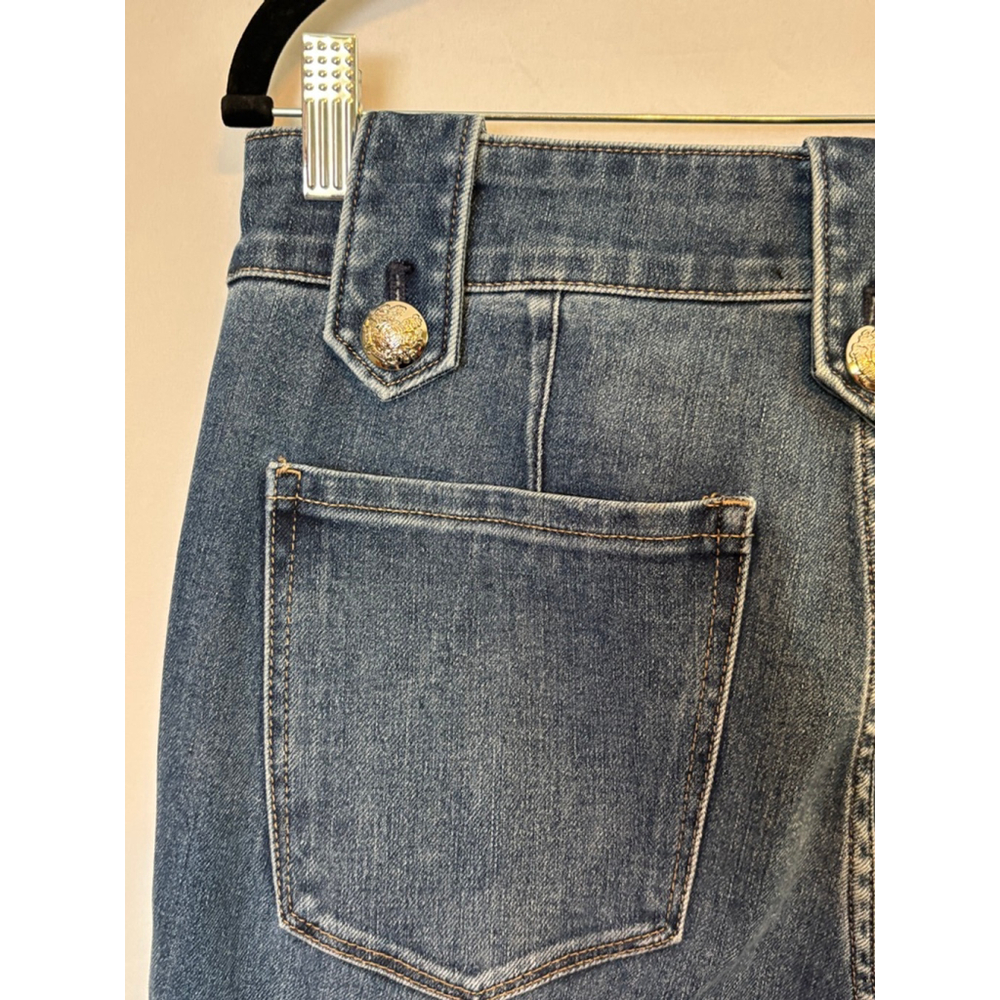 White House Black Market High Rise Straight Jeans Size 8 Gold Military Button - Picture 7 of 16